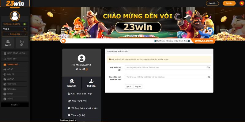 cách rút tiền 23win